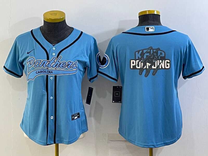 Womens Carolina Panthers Blue Team Big Logo With Patch Cool Base Stitched Baseball Jersey->women nfl jersey->Women Jersey